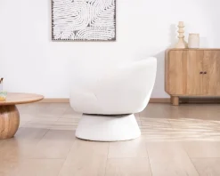 Meuble House Petite chauffeuse tournante 360° en tissu chenillé blanc 