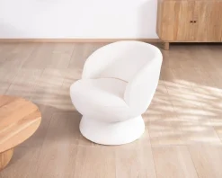 Meuble House Petite chauffeuse tournante 360° en tissu chenillé blanc 