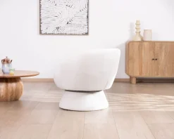 Meuble House Petite chauffeuse tournante 360° en tissu chenillé blanc 