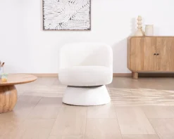 Meuble House Petite chauffeuse tournante 360° en tissu chenillé blanc 