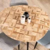Meuble House Petite table de repas 3 pieds crayon en métal plateau teck marqueterie "Foster" 110cm Clearance