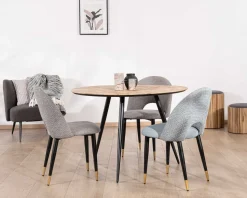 Meuble House Petite table de repas 3 pieds crayon en métal plateau teck marqueterie 
