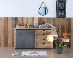 Meuble House Petite vitrine murale style industriel métal, bois massif, verre "Black Cook" Best