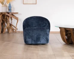 Meuble House Petit fauteuil d'appoint design épuré en tissu bleu nuit 