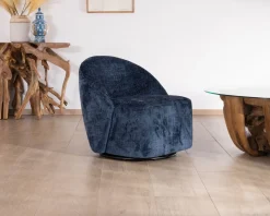 Meuble House Petit fauteuil d'appoint design épuré en tissu bleu nuit 