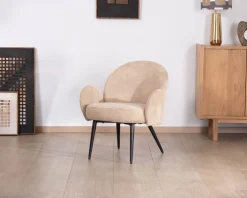 Meuble House Petit fauteuil esprit scandinave en tissu duveteux beige "Luno" Online