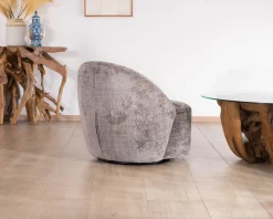 Meuble House Petit fauteuil pivotant esprit chauffeuse contemporaine en tissu bouclette gris cendré "Marylin" Discount