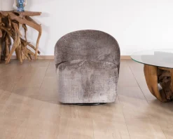 Meuble House Petit fauteuil pivotant esprit chauffeuse contemporaine en tissu bouclette gris cendré "Marylin" Discount