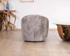 Meuble House Petit fauteuil pivotant esprit chauffeuse contemporaine en tissu bouclette gris cendré