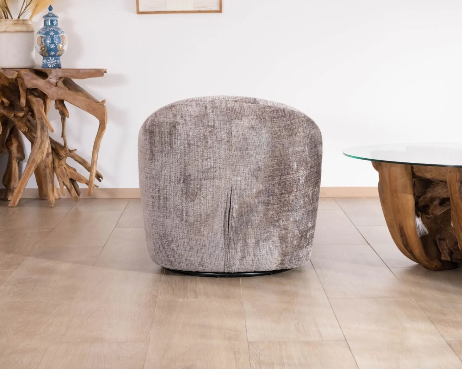 Meuble House Petit fauteuil pivotant esprit chauffeuse contemporaine en tissu bouclette gris cendré "Marylin" Discount