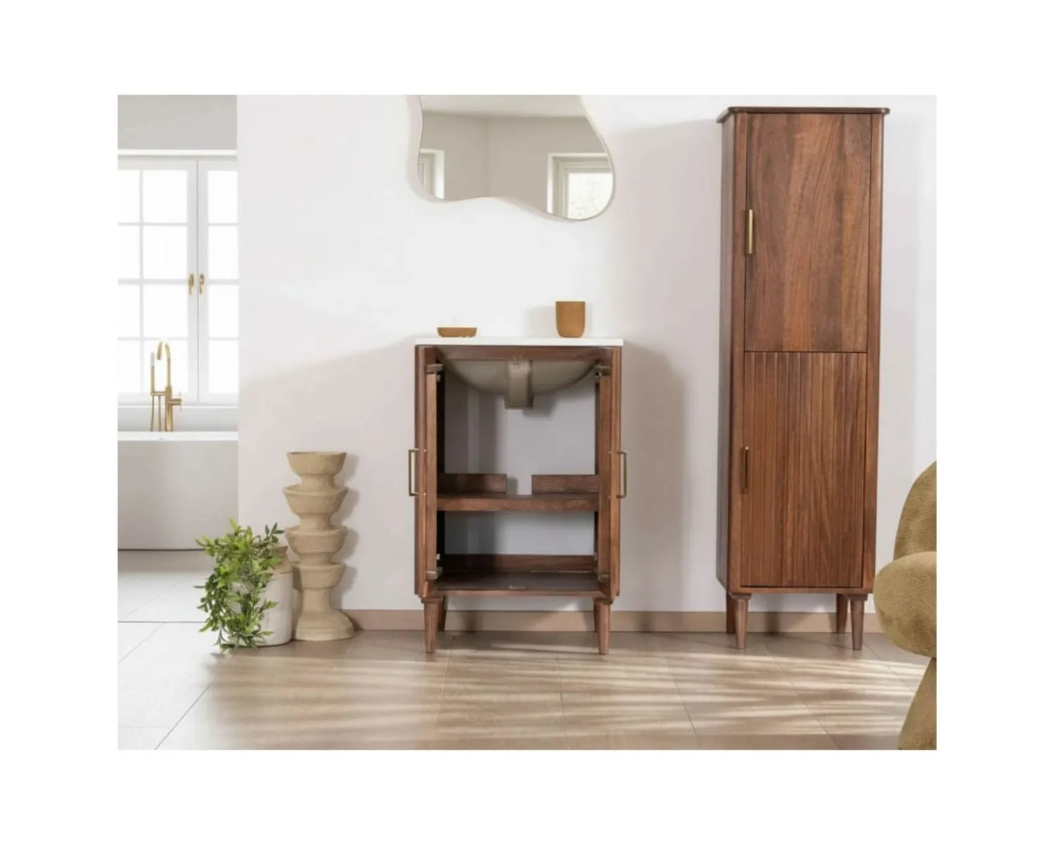 Meuble House Petit meuble sous vasque en manguier foncé "Malova" 60 cm esprit rétro chic Sale
