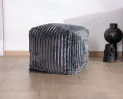 Meuble House Petit pouf cubique en velours côtelé gris bleuté 