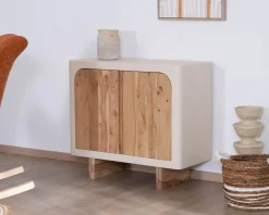 Meuble House Petit rangement design en acacia naturel et finition aspect béton sablé "Miona" Sale