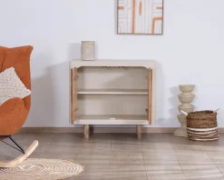Meuble House Petit rangement design en acacia naturel et finition aspect béton sablé 