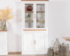 Meuble House Petit vaisselier blanc en acacia avec portes vitrées
