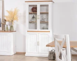 Meuble House Petit vaisselier blanc en acacia avec portes vitrées