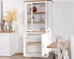 Meuble House Petit vaisselier blanc en acacia avec portes vitrées