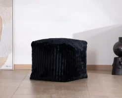 Meuble House Pouf carré en velours côtelé anthracite 