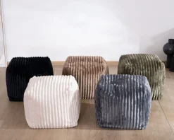 Meuble House Pouf carré en velours côtelé anthracite 