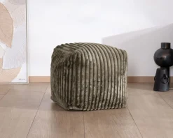 Meuble House Pouf cubique en velours côtelé kaki "Lizard" Hot