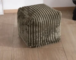 Meuble House Pouf cubique en velours côtelé kaki 