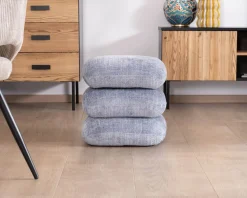 Meuble House Pouf design pivotant en tissu tramé bleu glacier à reflets lumineux « Flow » esprit scandinave Hot