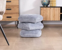 Meuble House Pouf design pivotant en tissu tramé bleu glacier à reflets lumineux « Flow » esprit scandinave Hot