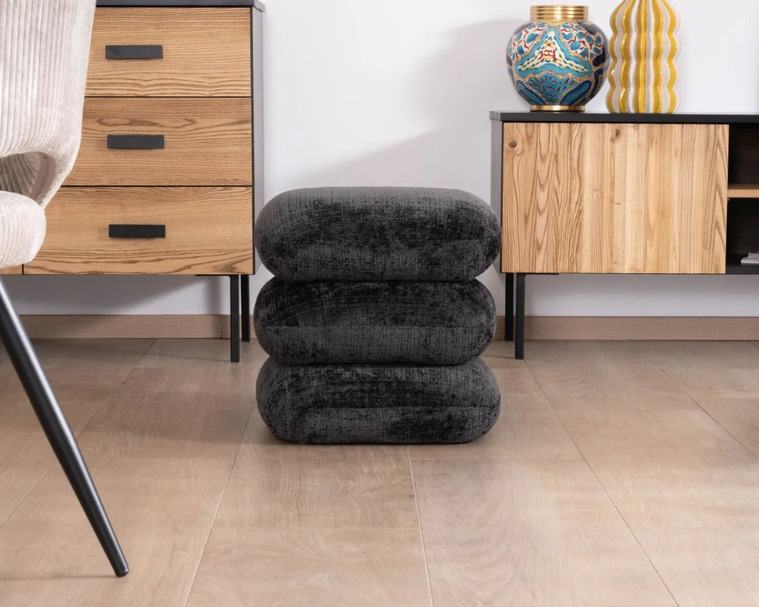 Meuble House Pouf « Flow » tournant à trois niveaux en tissu tramé gris anthracite au toucher doux Clearance