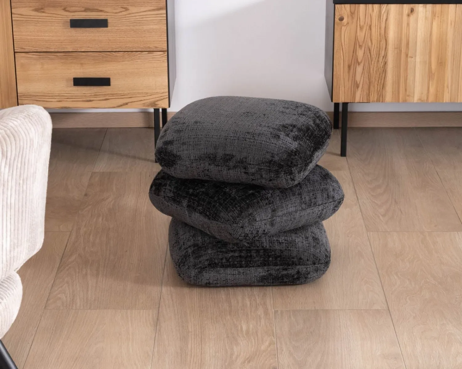 Meuble House Pouf « Flow » tournant à trois niveaux en tissu tramé gris anthracite au toucher doux Clearance