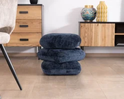 Meuble House Pouf moderne pivotant « Flow » en tissu tramé bleu nuit finition satinée forme organique Discount