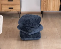 Meuble House Pouf moderne pivotant « Flow » en tissu tramé bleu nuit finition satinée forme organique Discount