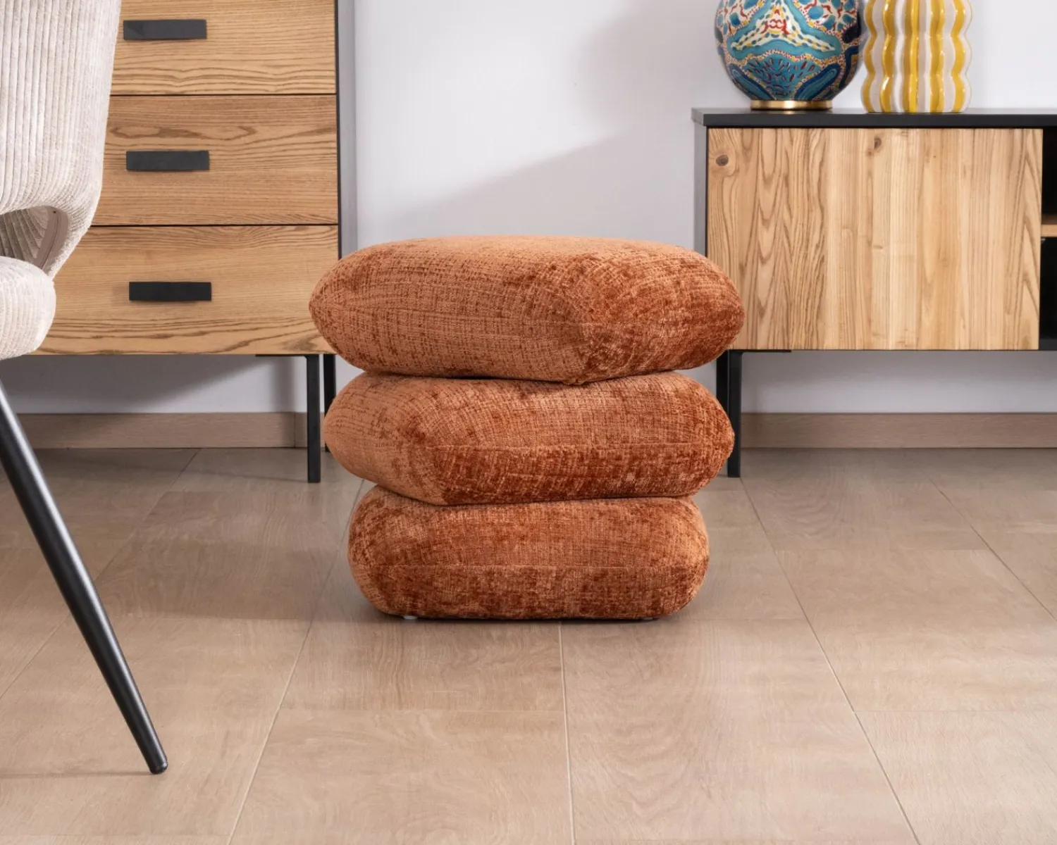 Meuble House Pouf 3 niveaux pivotants design organique en tissu tramé cuivré « Flow » esprit rétro chic Sale