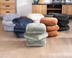 Meuble House Pouf pivotant « Flow » style contemporain en tissu tramé écru à reflets soyeux Discount