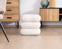 Meuble House Pouf pivotant « Flow » style contemporain en tissu tramé écru à reflets soyeux Discount