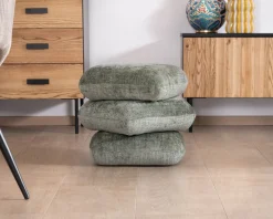Meuble House Pouf tournant esprit zen et contemporain en tissu tramé vert sauge « Flow » Hot