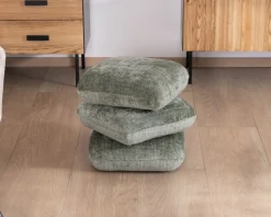 Meuble House Pouf tournant esprit zen et contemporain en tissu tramé vert sauge « Flow » Hot