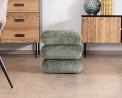 Meuble House Pouf tournant esprit zen et contemporain en tissu tramé vert sauge « Flow » Hot
