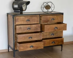 Meuble House Rangements à tiroirs en bois et métal style commode d’antiquaire 
