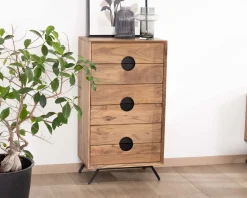 Meuble House Rangement vertical en acacia 6 tiroirs 