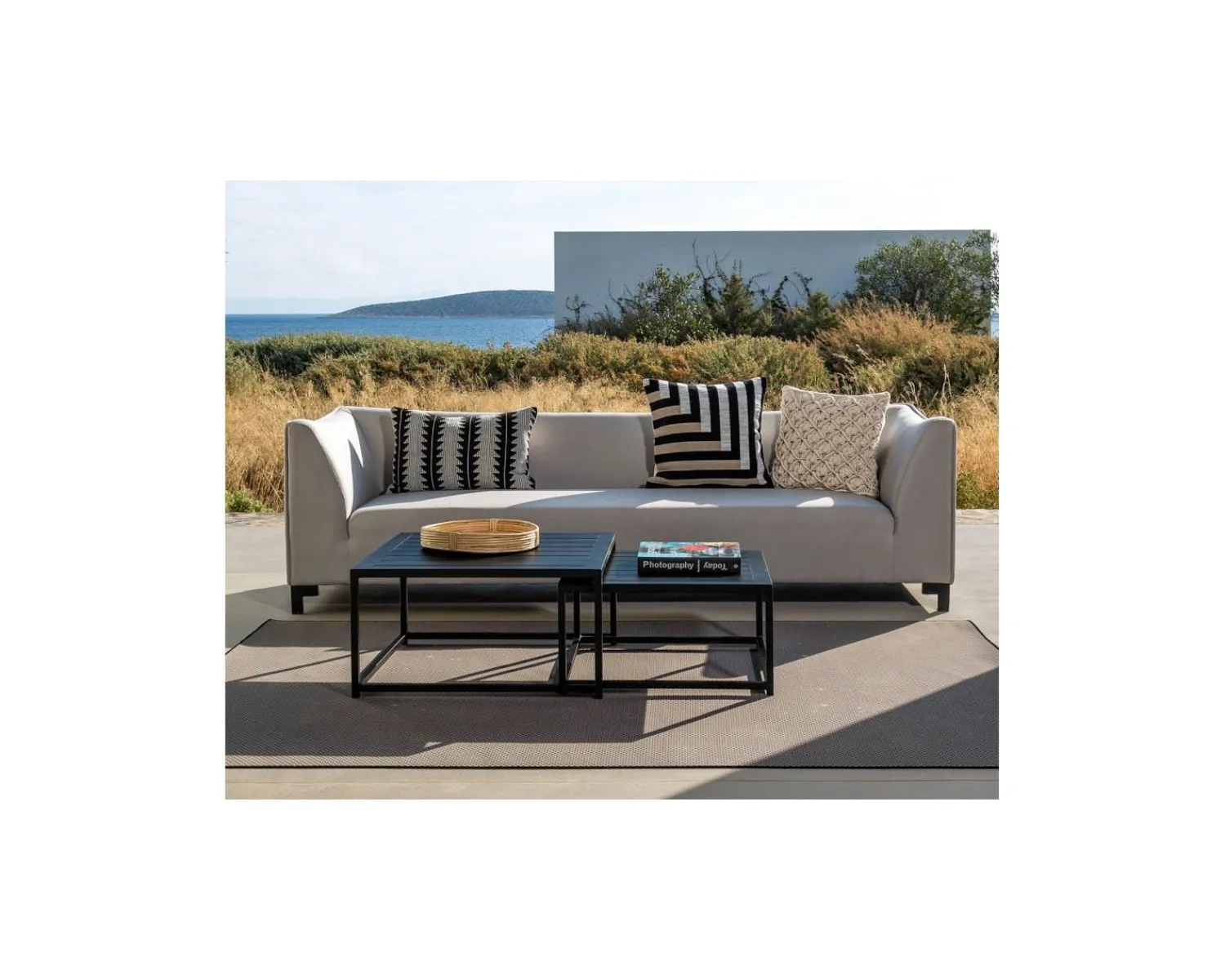 Meuble House Salon de jardin cosy 3 pièces en tissu gris clair Sunbrella "Andaman Island" Clearance