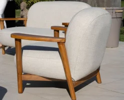 Meuble House Salon de jardin 3 pièces "Aristochair" en teck tissu d'extérieur blanc cassé Online