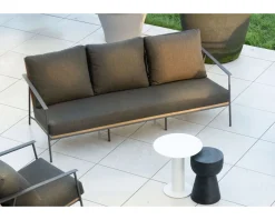 Meuble House Salon de jardin 3 pièces en aluminium, teck et tissu spécial extérieur gris foncé