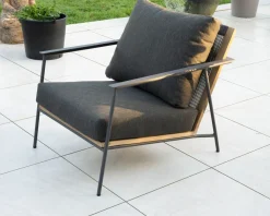 Meuble House Salon de jardin 3 pièces en aluminium, teck et tissu spécial extérieur gris foncé