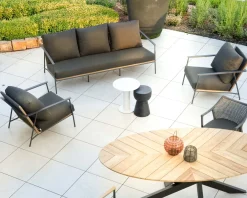 Meuble House Salon de jardin 3 pièces en aluminium, teck et tissu spécial extérieur gris foncé