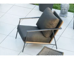 Meuble House Salon de jardin 3 pièces en aluminium, teck et tissu spécial extérieur gris foncé