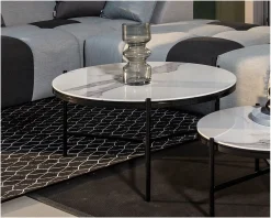 Meuble House Table basse blanche et noire, céramique et alu, diam.80 "Lazy Beach" Hot