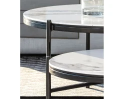 Meuble House Table basse blanche et noire, céramique et alu, diam.80