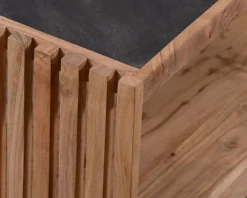 Meuble House Table basse carrée avec plateau en placage pierre et structure bois ajourée 