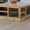 Meuble House Table basse carrée avec rangements en métal et bois "Caractère"