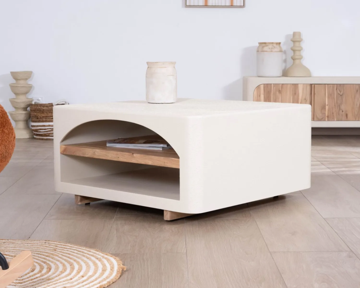 Meuble House Table basse carrée design organique aspect béton sablé "Miona" Online